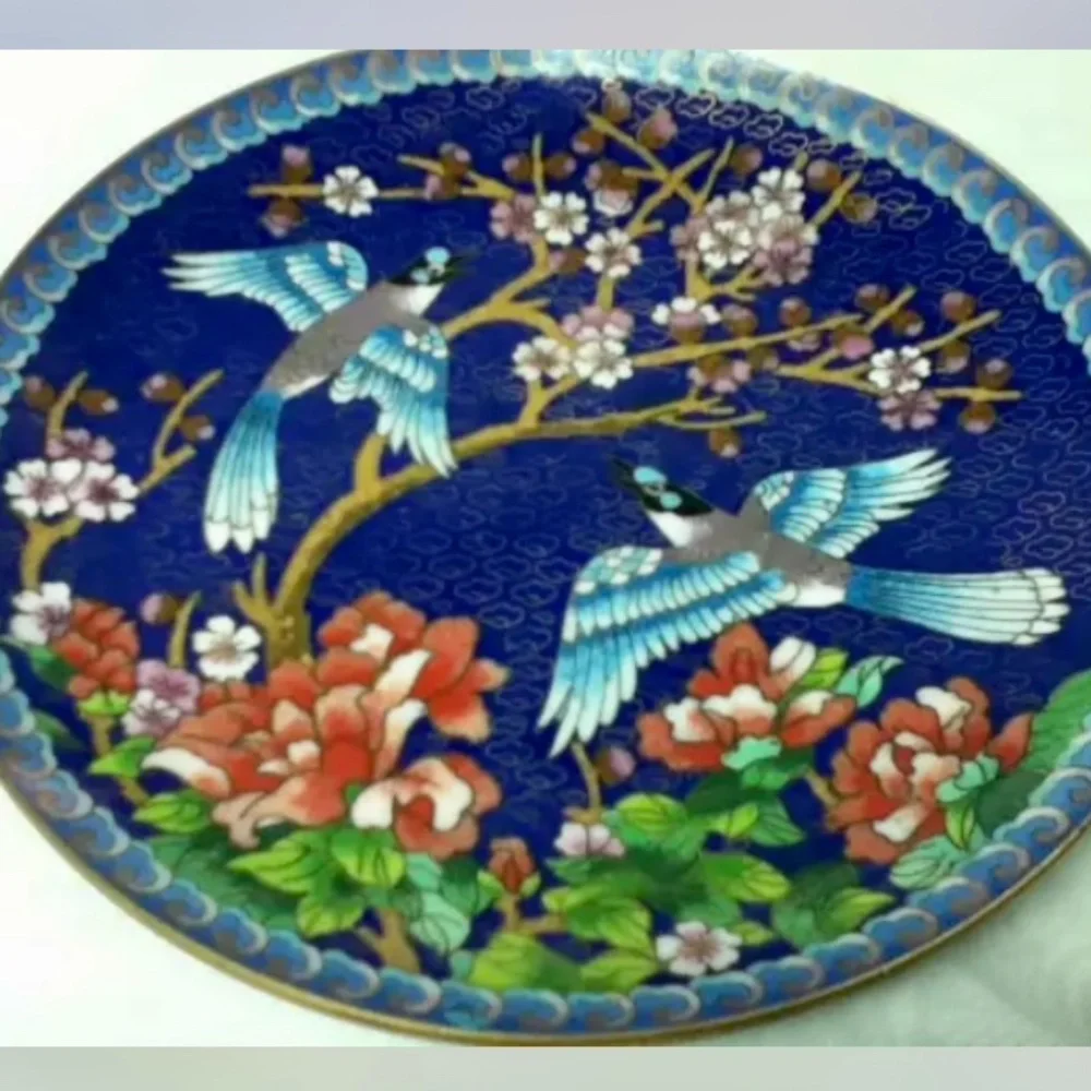 Elegant 7.5in Cloissone Plate with Documentation, Stand and Orig. Box